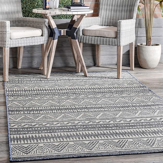 nuLOOM Maia Striped Tribal Indoor/Outdoor Area Rug, 8' x 10', Grey | Amazon (US)
