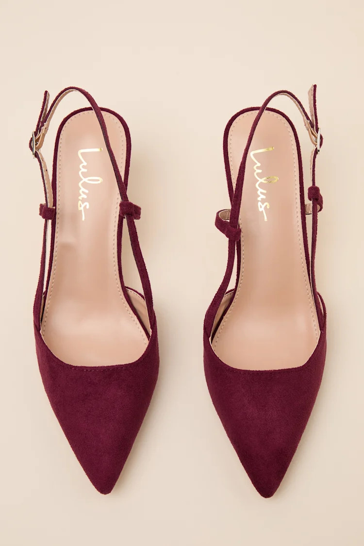 Cadey Burgundy Suede Pointed-Toe Slingback Pumps | Lulus