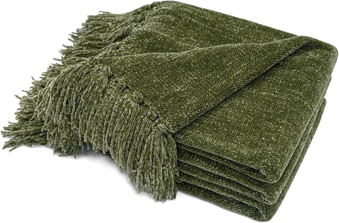 RECYCO Chenille Throw Blanket for Couch, 50"x60", Loden Green | Amazon (US)