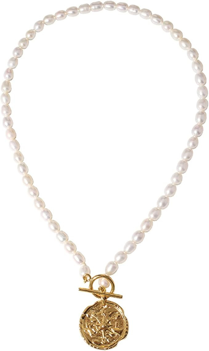 Retro Simple and Generous Compass Pearl Necklace Female Ins Fashion Round Card Personality Trend ... | Amazon (US)