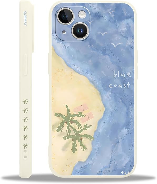Cute Beach Phone Case for iPhone 13 Case 6.1", Aesthetic Coastal Blue Ocean Painting Pattern Desi... | Amazon (US)