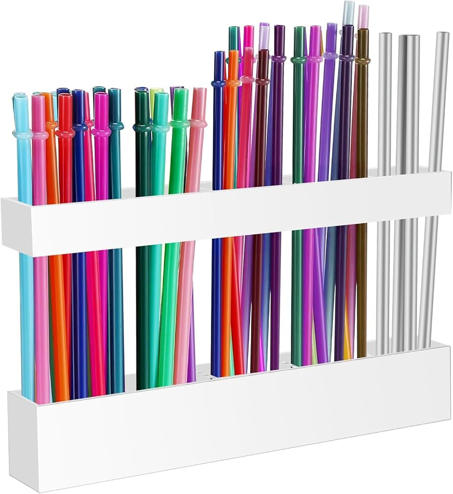 9.5” Large Acrylic Straw Holder for Cabinet Door - Reusable Tumbler Straw Organizer Storage, Sm... | Amazon (US)