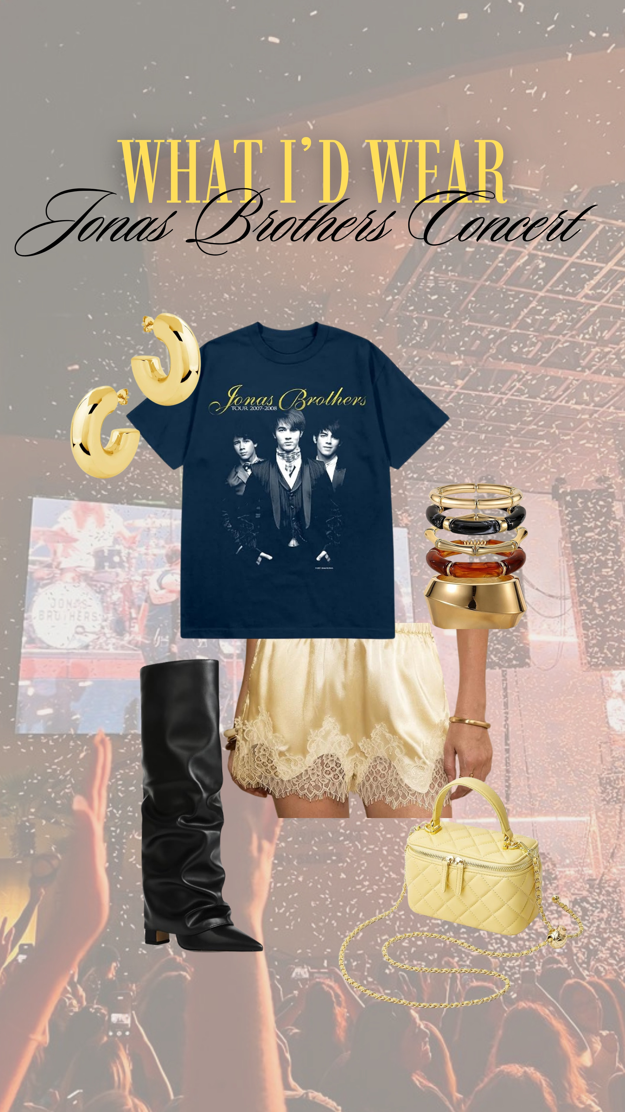 The cutest concert outfit for the jonas brothers! 
anti-pooch, boots, jewlery  

 #LTKgrwm #LTKootd #LTKMidsize
