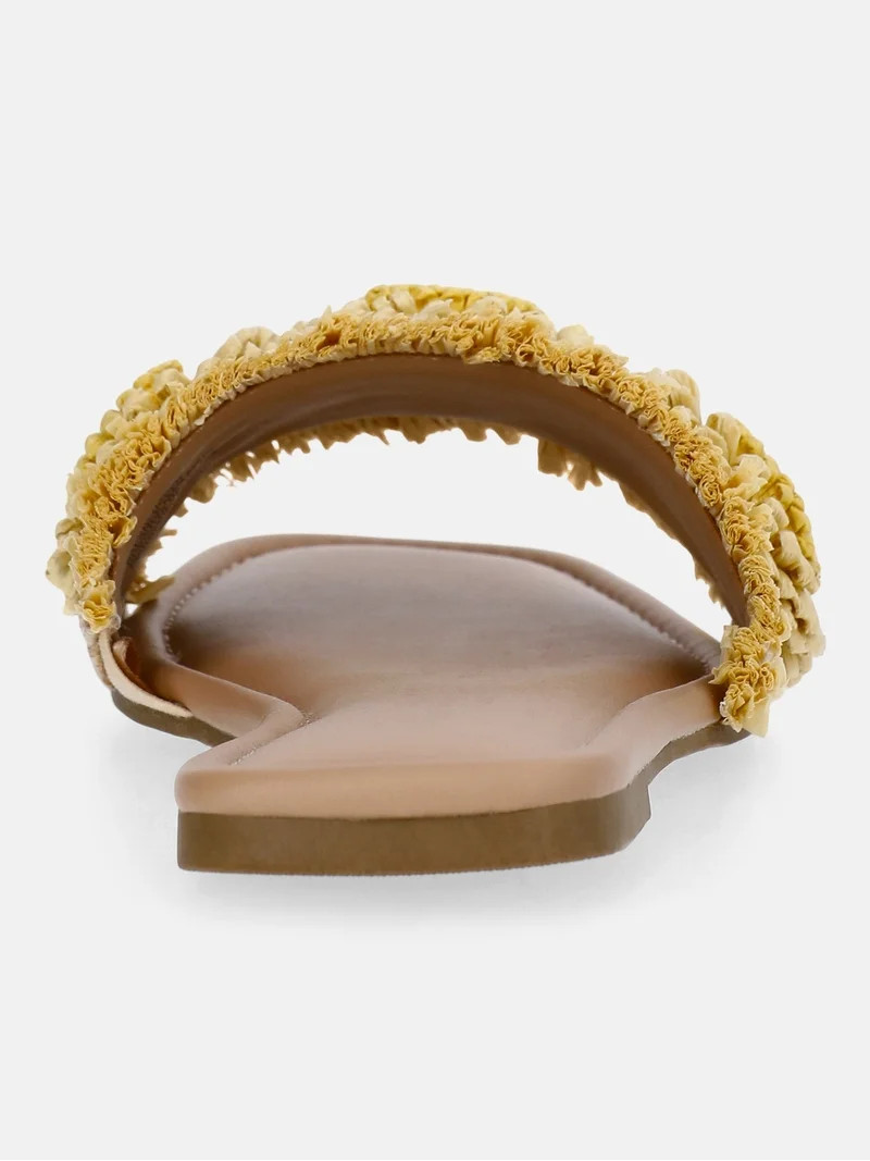 Time and Tru Women's Faux Raffia Daisy Slide Sandals | Walmart (US)