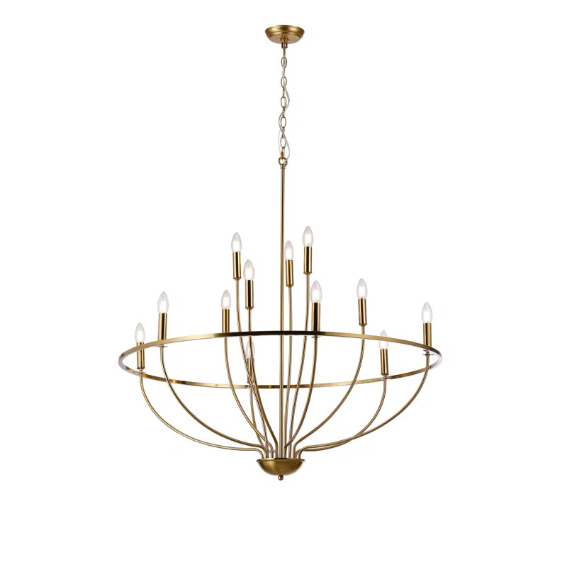 Mujeeb 12 - Graceful Curve Candlestick Gold Brass Metal Chandelier 40-Inch Wide | Wayfair North America