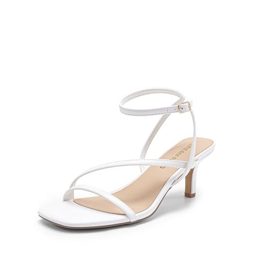 DREAM PAIRS Women's Low Kitten Heels Strappy Open Square Toe Ankle Strap Sexy Fashion Comfort Dress Shoes Party Heeled Sandals,Size 9.5,White,DWUMHS2561 | Amazon (US)