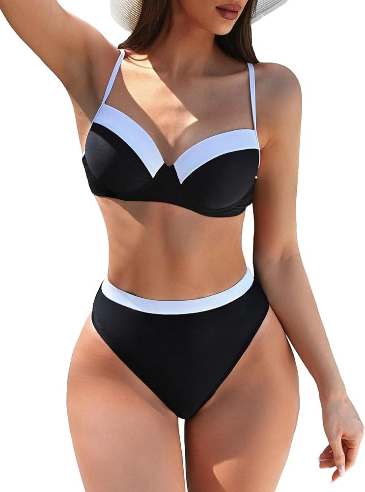 SOLY HUX Bikini Sets for Women Color Block Underwire High Waisted Bathing Suits Two Piece Swimsui... | Amazon (US)
