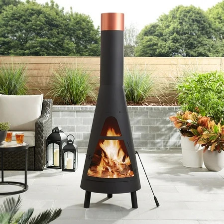 Mainstays 67” Round Powder-Coated-Black Finish Steel Chiminea | Walmart (US)