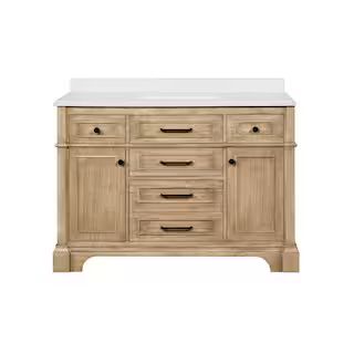 Melpark 48 in. W x 22 in. D Bath Vanity in Antique Oak with Cultured Marble Vanity Top in White w... | The Home Depot