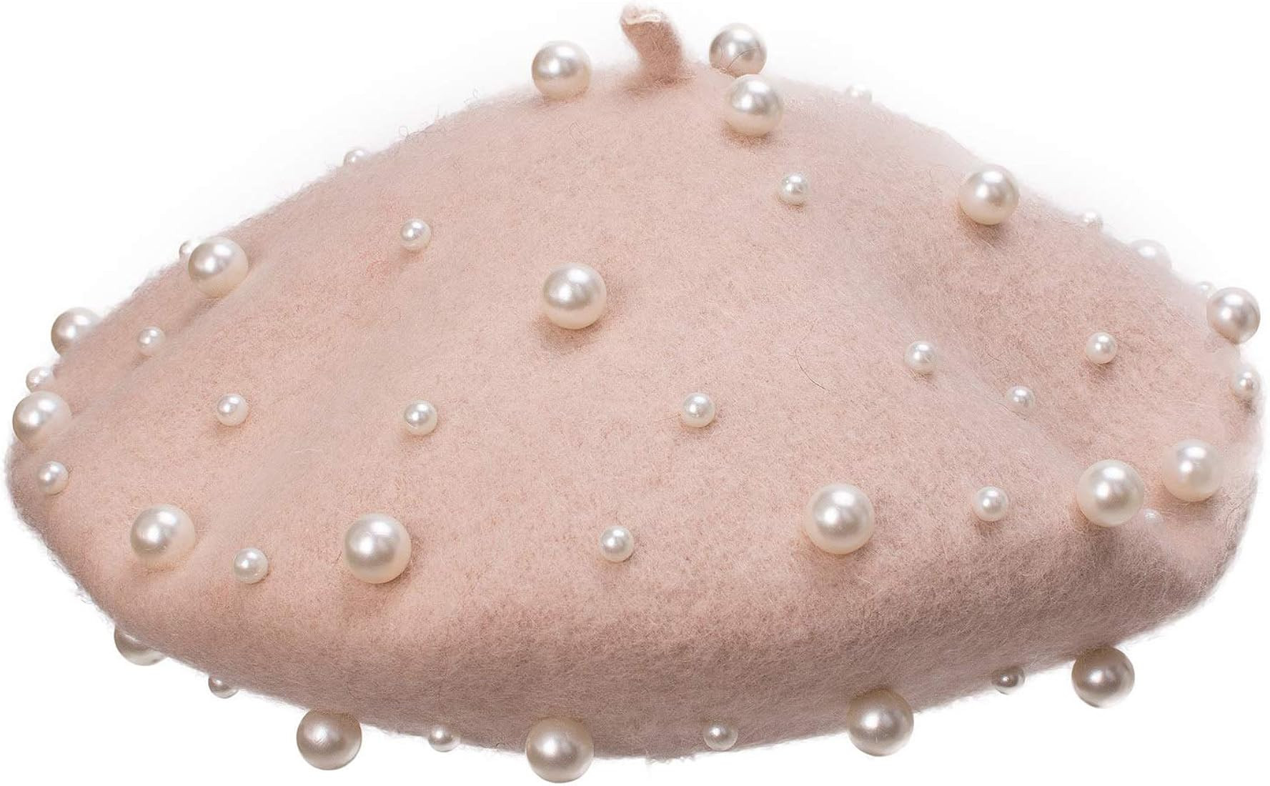 Women's Wool Berets Sweet French Pearl Beaded Beret Cap Winter Hat Knitted Beanie Hat for Girls | Amazon (US)