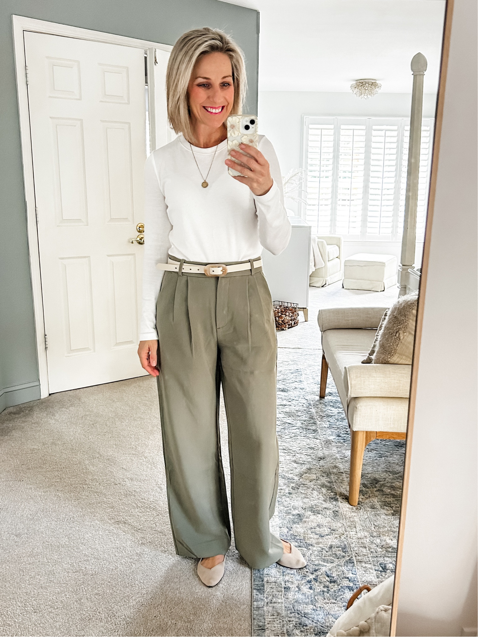 Loving the Sloane trouser pant from Abercrombie for a Fall wardrobe refresh! 
Wearing a size 28 (6R) I would recommend sizing up.

Easy outfit of the day with the ribbed long sleeve T shirt from Target!

Trouser pant, tailored pant, tailored pant, high rise trouser pant, olive pant, white long sleeve t-shirt. Rothy’s The Point Shoes. Fall outfit, workwear, fall fashion. Fall wardrobe. 

#ootd #fallfashion #falloutfit

#LTKover40 #LTKstyletip #LTKworkwear