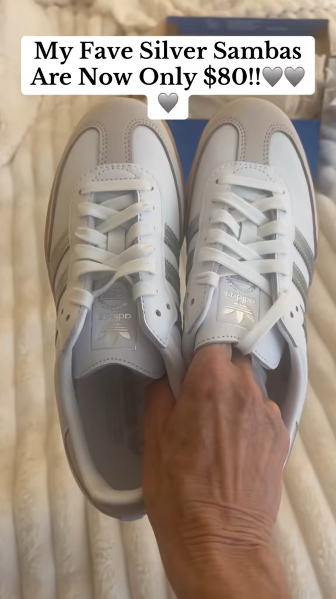 My FAVE Adidas Sambas of all time! Silver!🩶🩶🩶 PS Size down 1/2 size with any Samba!  I’m normally a size 8 & in these I’m a 7.5. #adidas #samba #sambas #silversambas 

#LTKootd