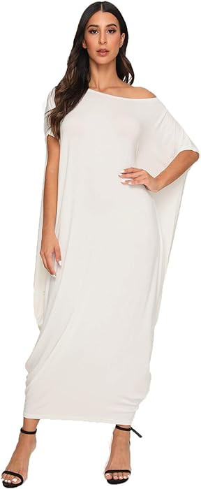 Women's One Off Shoulder Caftan Sleeve Harem Maxi Dress | Amazon (US)