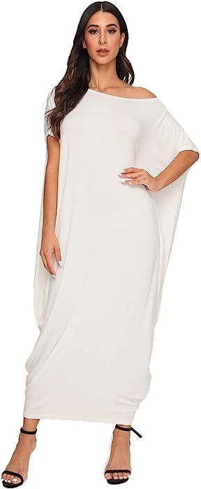 Women's One Off Shoulder Caftan Sleeve Harem Maxi Dress | Amazon (US)