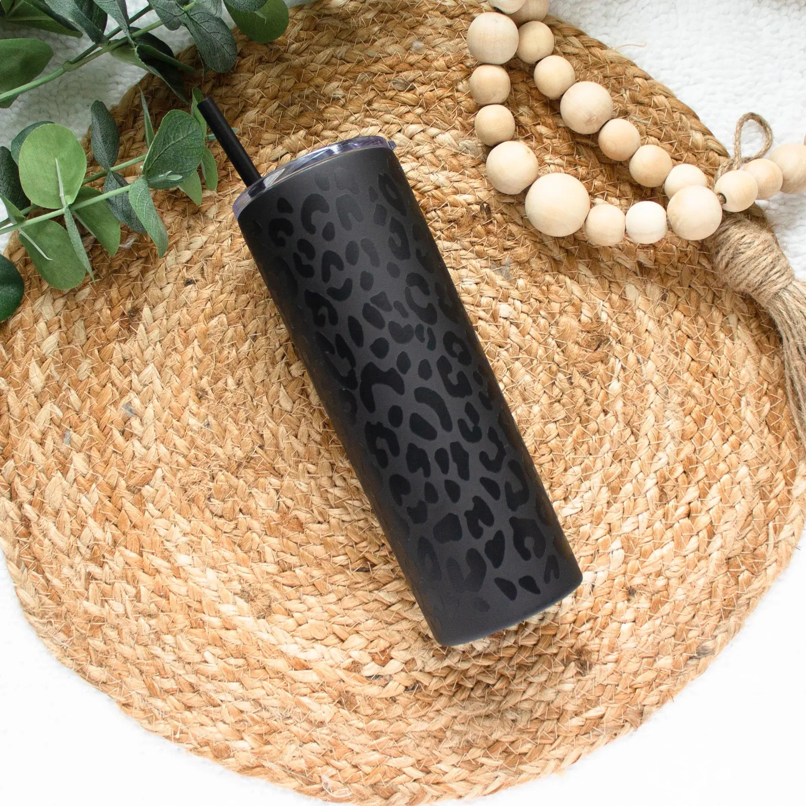 Matte Black Leopard Print Tumbler: Personalized Stainless Steel 20oz Skinny Tumbler - Etsy | Etsy (US)