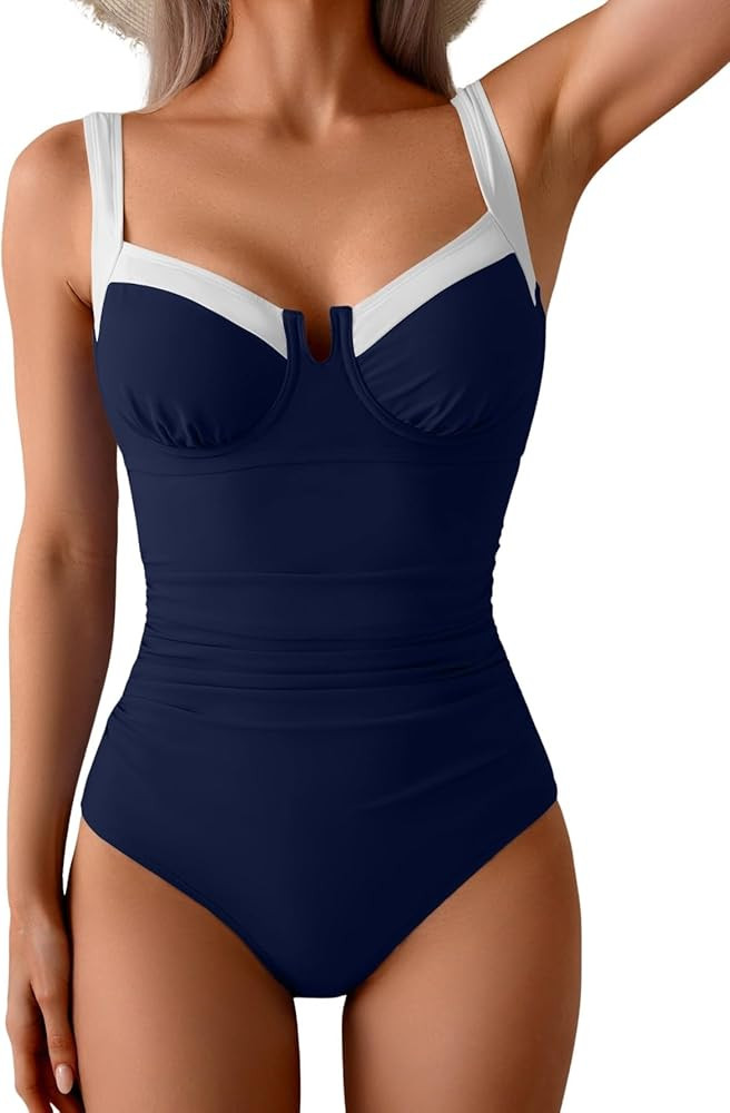 B2prity Women's Underwire One Piece Swimsuits Tummy Control Bathing Suits Push Up Swim Suit Color... | Amazon (US)