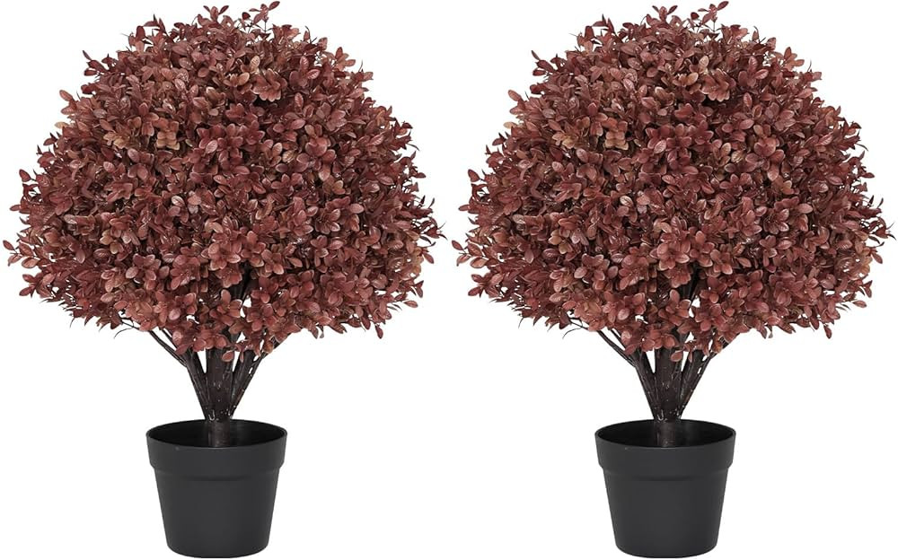 24" Artificial Boxwood Ball Plants Outdoor Set of 2, UV-Resistant Fall Topiary Trees Fake Bushes,... | Amazon (US)
