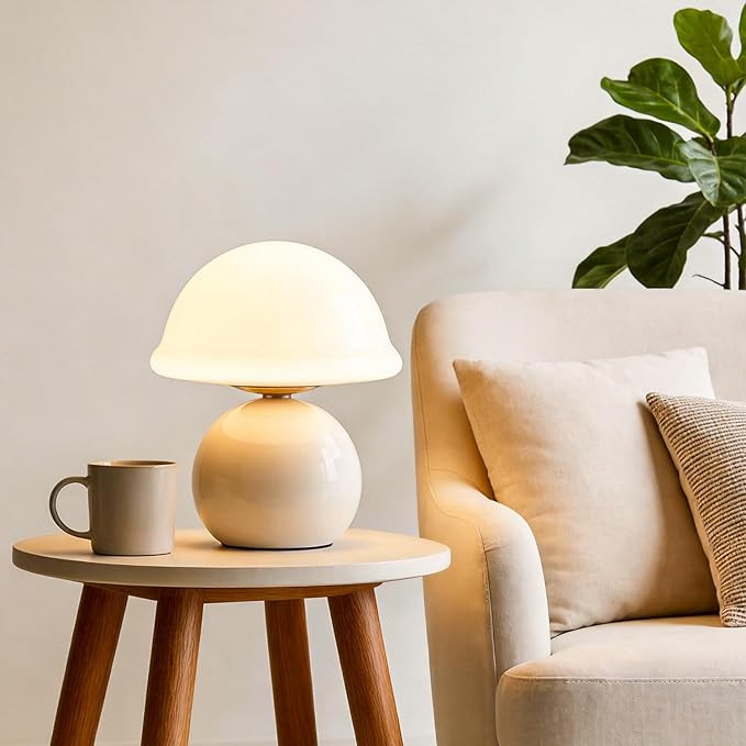 Mushroom Table Lamp for Bedroom, Cozy Bedside Lamp with Glass Shade, Stepless Dimmable Nightstand... | Amazon (US)