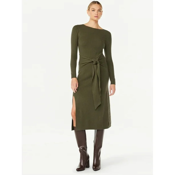Scoop Women's Tie Midi Sweater Dress, Sizes XS-XXL | Walmart (US)