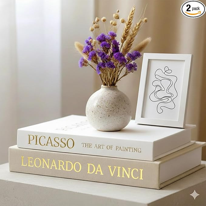 Decorative Books with Picture Frame Set - Set of 2 Decorative Books for Home Decor - Linen Faux/F... | Amazon (US)