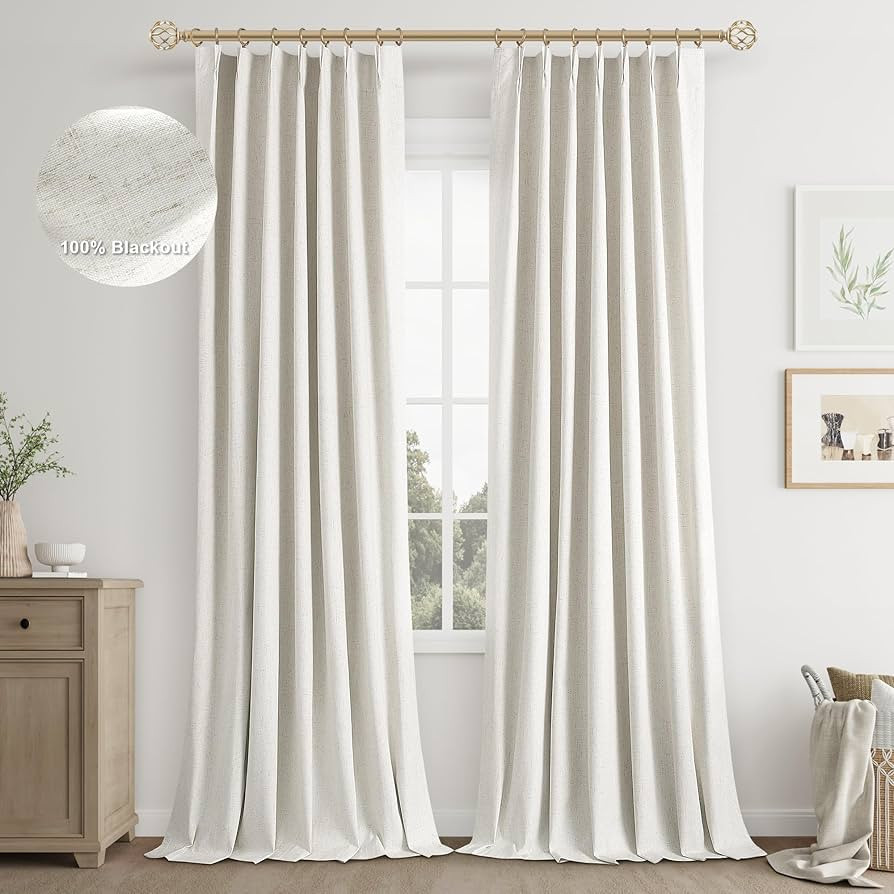 Joywell Cream Ivory Linen Full Blackout Curtains 102 Inch Long,Pinch Pleated Back Tab Drapes with... | Amazon (US)