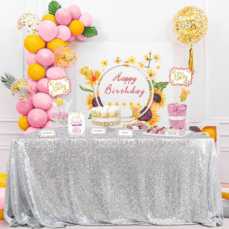 QueenDream Sequin Tablecloth 60x102 Inch Silver Tablecloth Christmas Glitter Tablecloth 6ft for B... | Amazon (US)