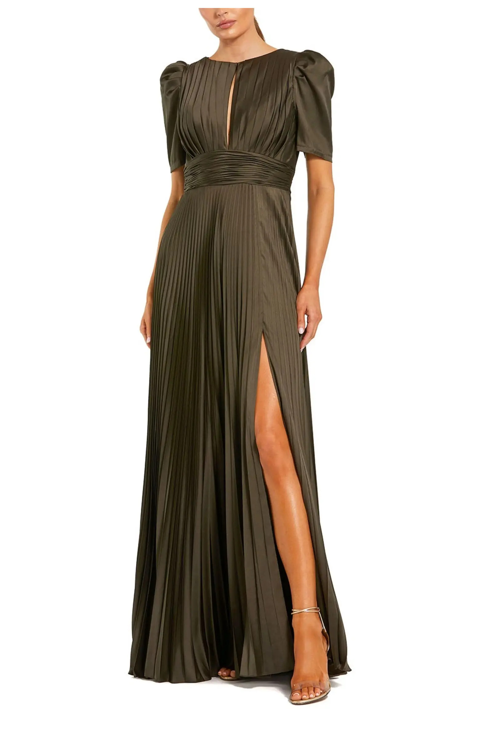 Pleated Charmeuse Puff Sleeve Evening Gown With Slit | Nordstrom
