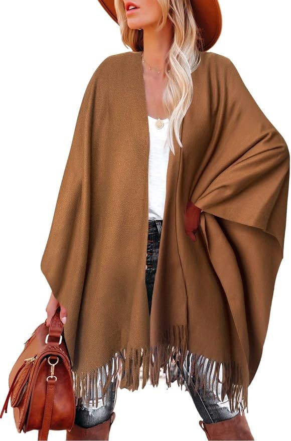 Breezy Lane Women's Shawl Wraps Poncho Sweater Open Front Cape Cardigan for Fall Winter Holiday | Amazon (US)