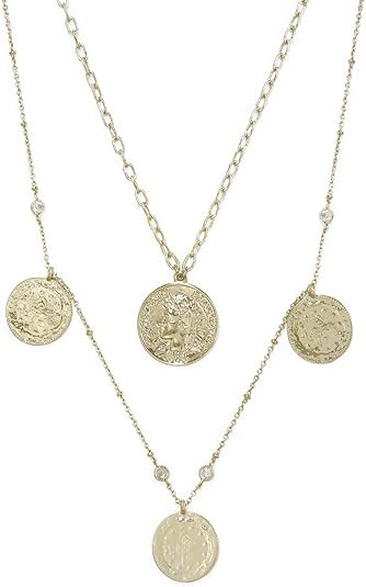 Ettika Elite Coin and Crystal Gold Plated Layered Pendant Necklace Set | Amazon (US)