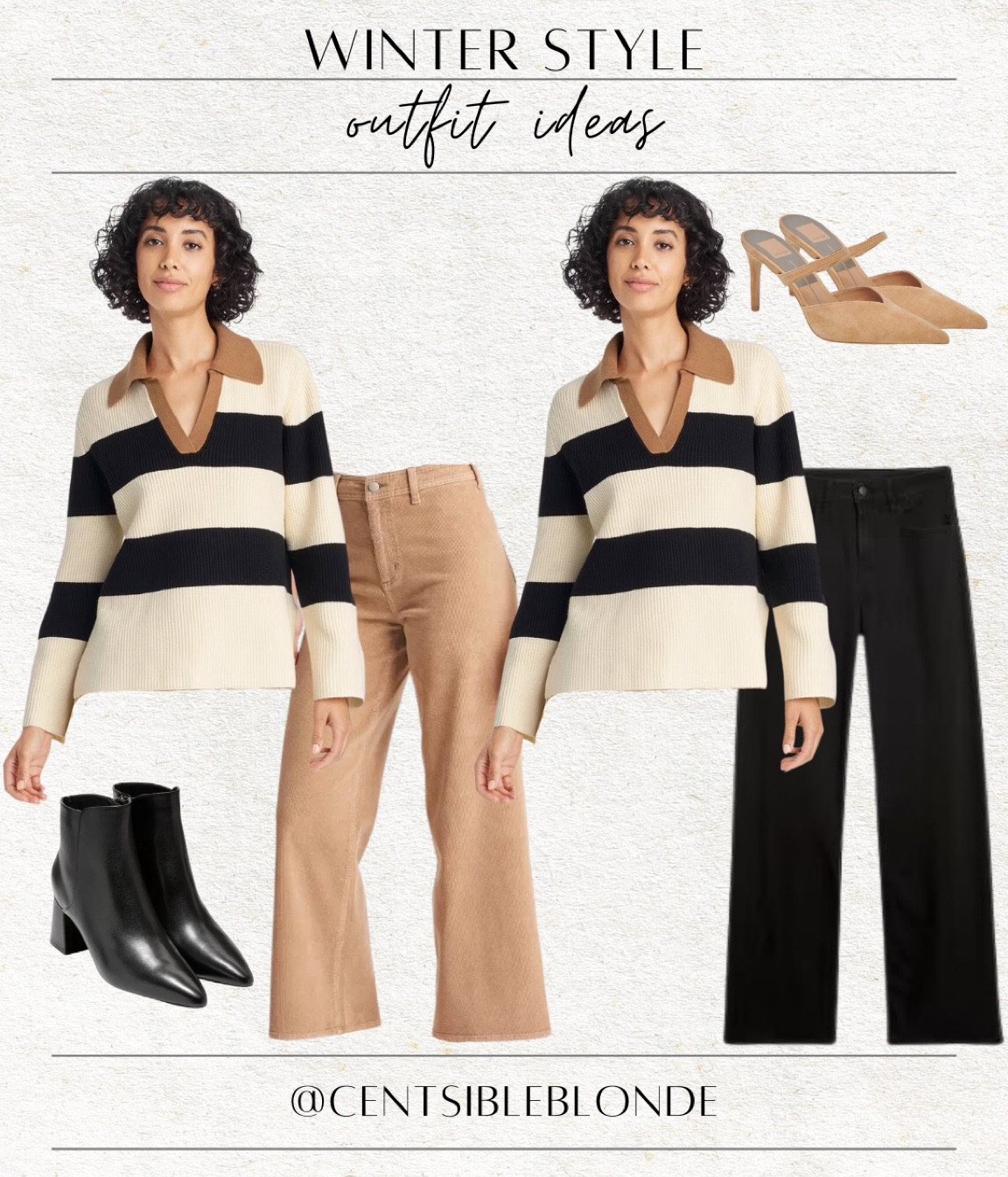 Collared sweater, striped sweater, black jeans, black pointed toe boots, black boots, ankle boots, suede mules, mule heels, side split sweater, split hem sweater, casual Friday, work style, work outfit

#LTKWorkwear #LTKShoeCrush #LTKTravel