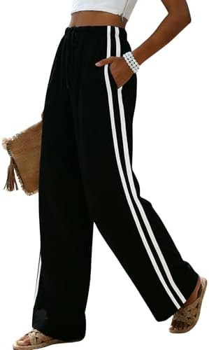 MINSURE Womens Linen Palazzo Pants Summer Wide Leg High Waist Side Striped Casual Flowy Beach Tro... | Amazon (US)