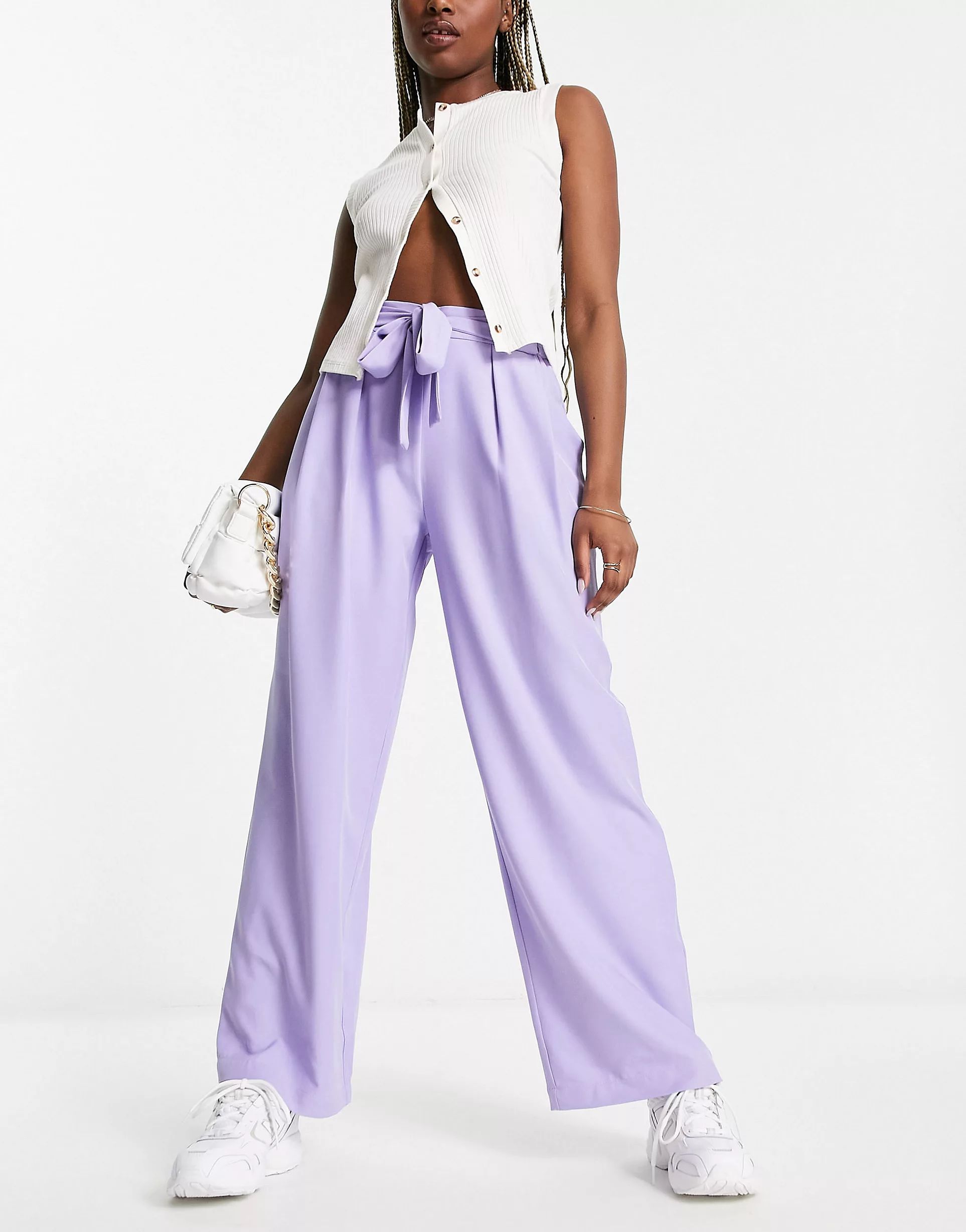 Vila tie waist pants in lilac | ASOS (Global)