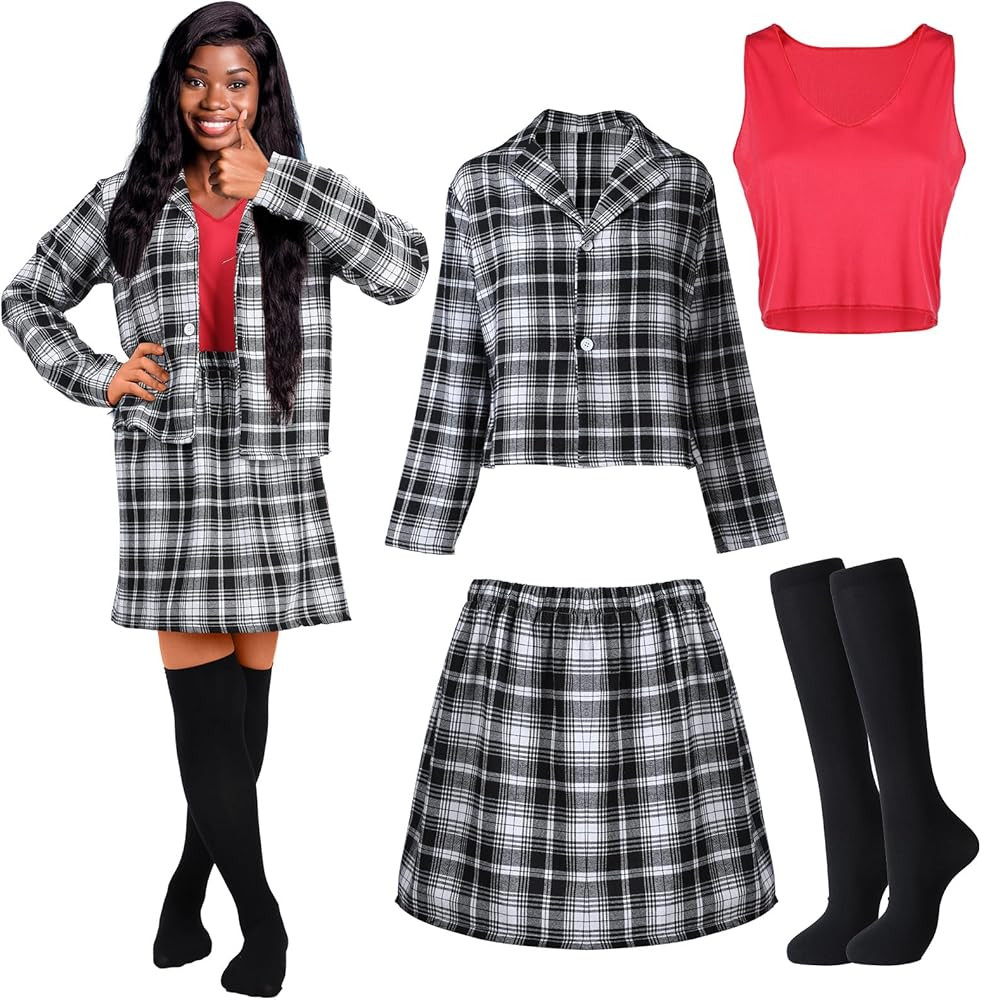 Panitay 4 Pcs Halloween Women Costume Set Including Jacket Tank Top Skirt Stretchy Knee High Sock... | Amazon (US)