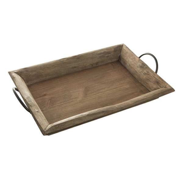Rustic Wooden Tray With Metal Handles, Neutral | At Home