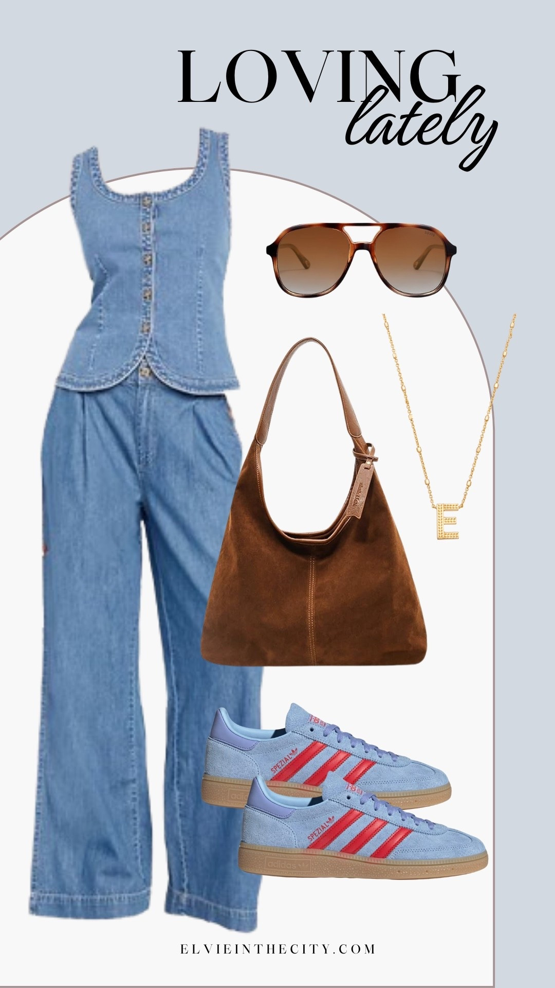 Lately I’m loving this denim vest paired with high-waisted trouser pants, a slouch brown suede handbag, oversized sunglasses, an initial necklace, and blue and red Adidas Handball Spezial shoes.

Ootd, affordable fashion, casual outfit, spring outfit, fashion over 40, over 50 style

#LTKFindsUnder50 #LTKOver40 #LTKootd
