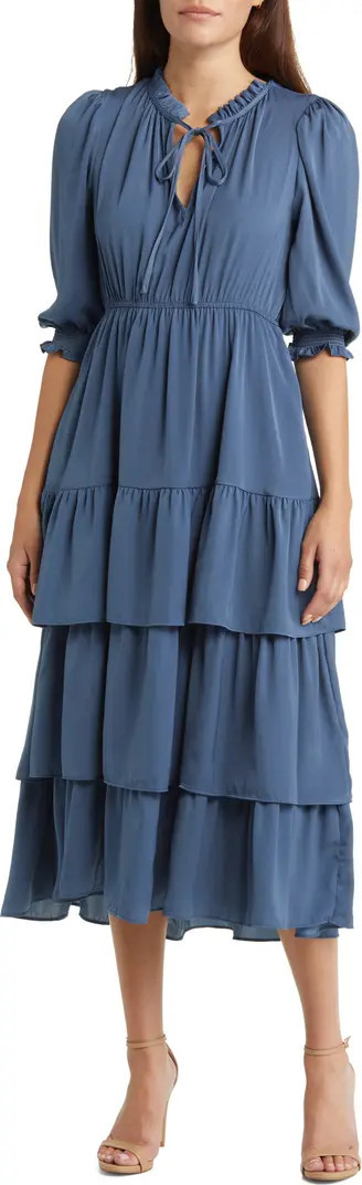 Tiered Satin Midi Dress | Nordstrom