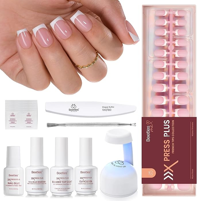 Beetles X Press Plus - Kit de uñas de gel con punta francesa corta brillante | Uñas postizas a ... | Amazon (US)
