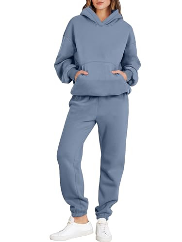 ANRABESS Womens 2 Piece Outfits Lounge Hoodie Oversized Sweatshirt Jogger Sweatpants Y2K Tracksuit Sweatsuit Set Fall Clothes Grey Blue X-Large | Amazon (US)