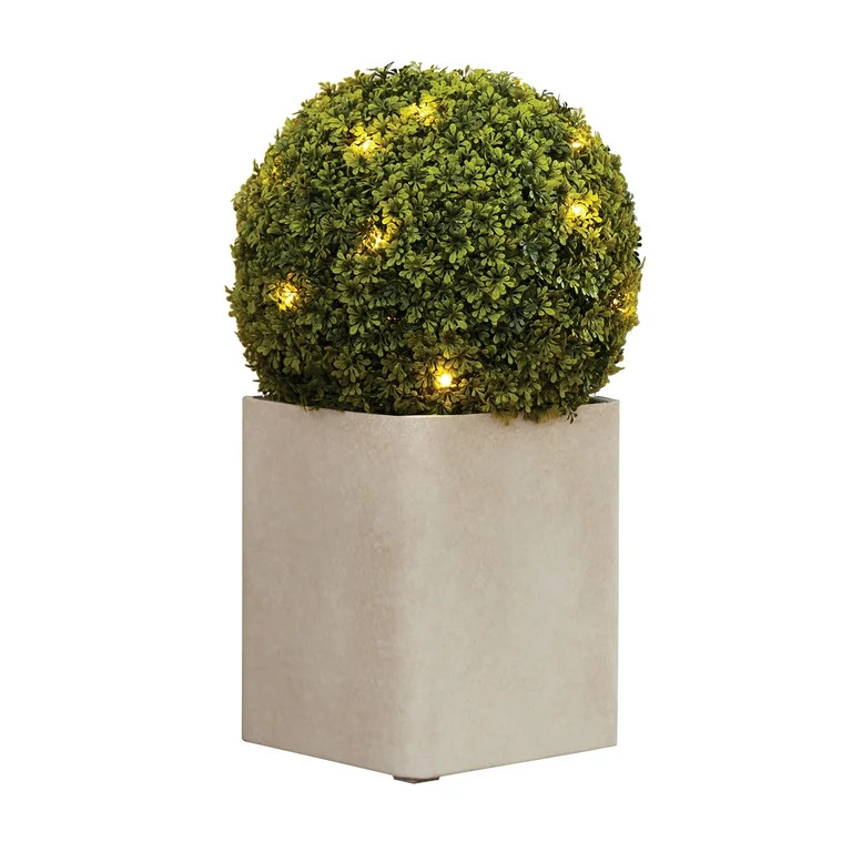 Better Homes & Gardens Outdoor Round 20"H Artificial Topiary Décor with Battery Powered Warm Whi... | Walmart (US)