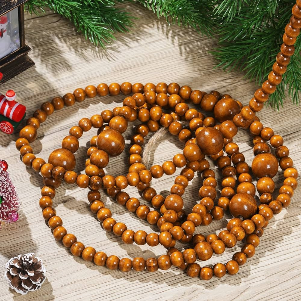 Wooden Beaded Garland 11.8 Ft Rustic Farmhouse Decor Wood Bead Garland for Boho Holiday Christmas... | Amazon (US)