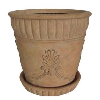 22.75 in. Dia in Aged Ivory Cast Stone Acanthus Pot with Saucer PF6173ai | The Home Depot