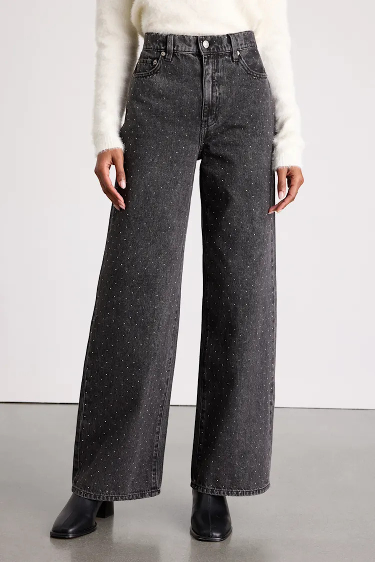 Wanderer Washed Black Studded Wide-Leg Jeans | Lulus