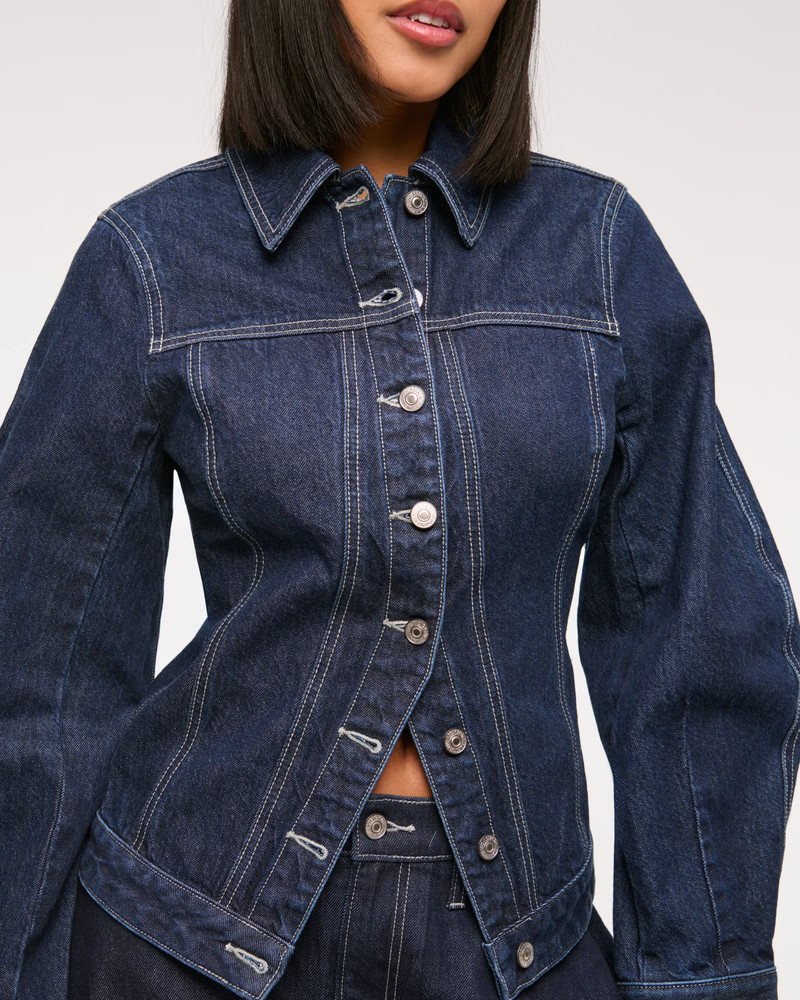 Slim Barrel Sleeve Denim Jacket | Abercrombie & Fitch (US)