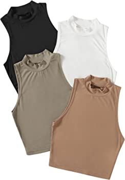 SweatyRocks Women's 4 Pieces Basic Tank Tops Mock Neck Solid Ribbed Knit Pullover Top | Amazon (US)