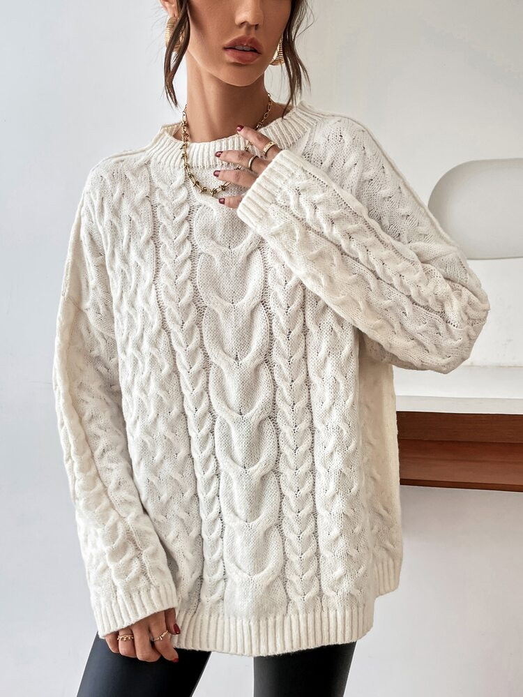 Cable Knit Drop Shoulder Sweater | SHEIN