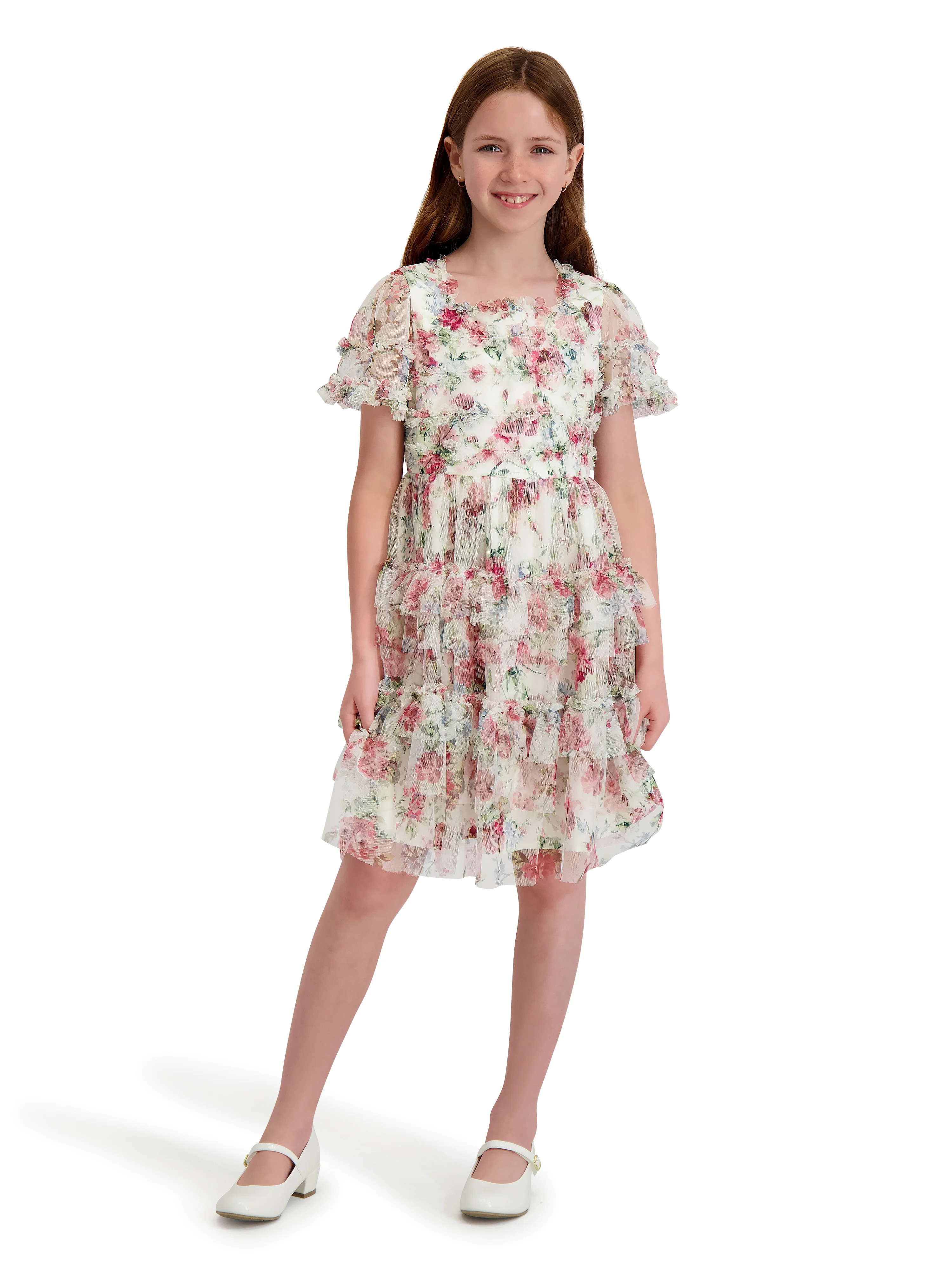 Kensie Girl Printed Mesh Short Sleeve Dress, Sizes 4-16 | Walmart (US)