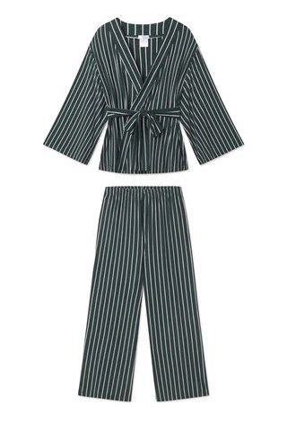 DreamKnit Kimono Pajama Set in Conifer Stripe | Lake Pajamas