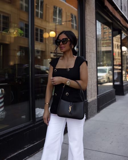 Workwear spring outfit 
Reformation black linen top wearing an XS
Mother white wide leg denim 
Celine sunglasses 


#LTKstyletip #LTKSeasonal #LTKworkwear