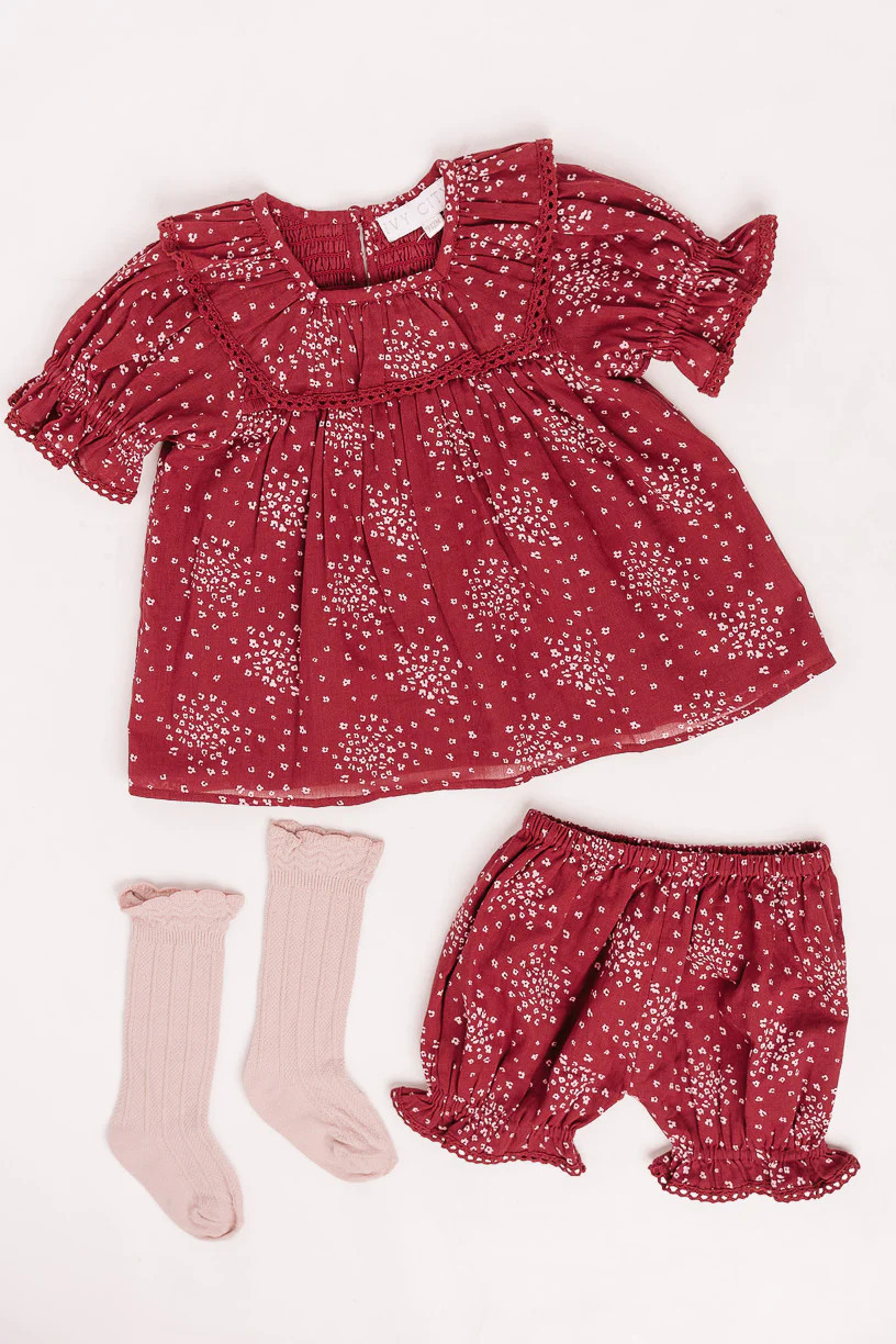 Baby Gracie Dress Set in Wine Floral | Ivy City Co