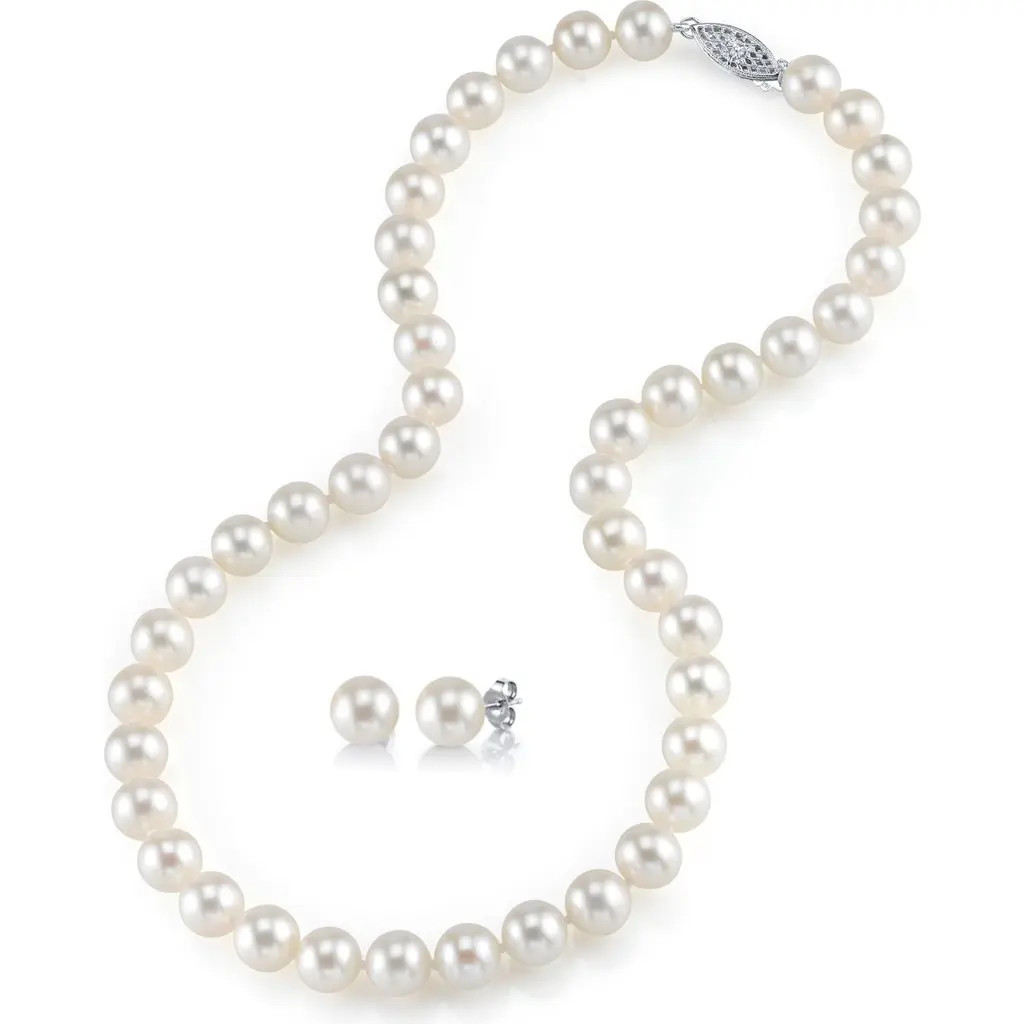 The Pearl Source 8.5-9.5mm Freshwater Pearl Necklace & Earrings in White Pearls at Nordstrom | Nordstrom